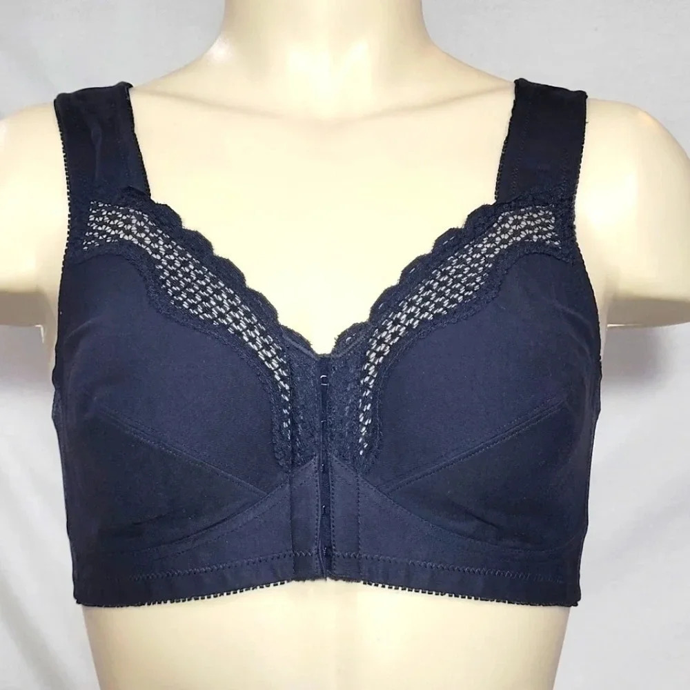 36C Exquisite Form 100% Cotton FrontClose WireFree‎ Bra Black NWOT